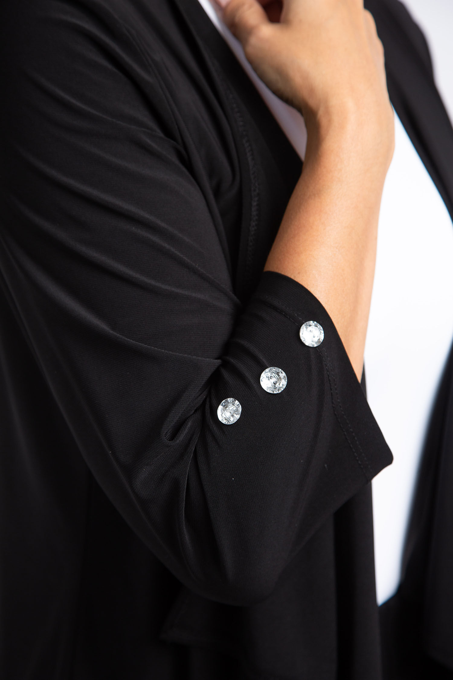 &frac34; Sleeve Open Front Cardigan w/ Crystal Buttons Image 4