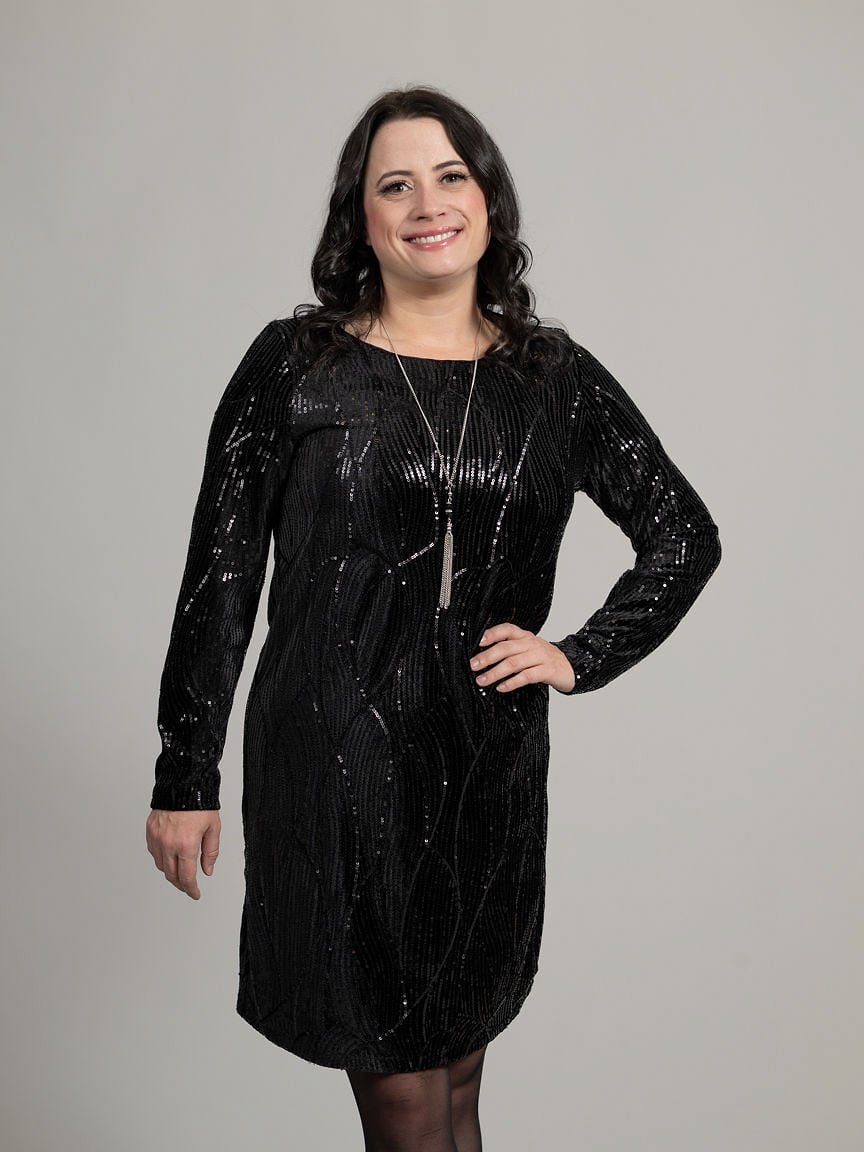 Lined Long Sleeve Knee Length Sequin Dress