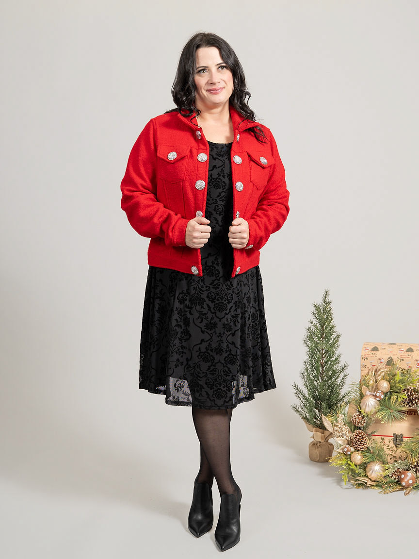 Collared Jacket With Faux Buttons