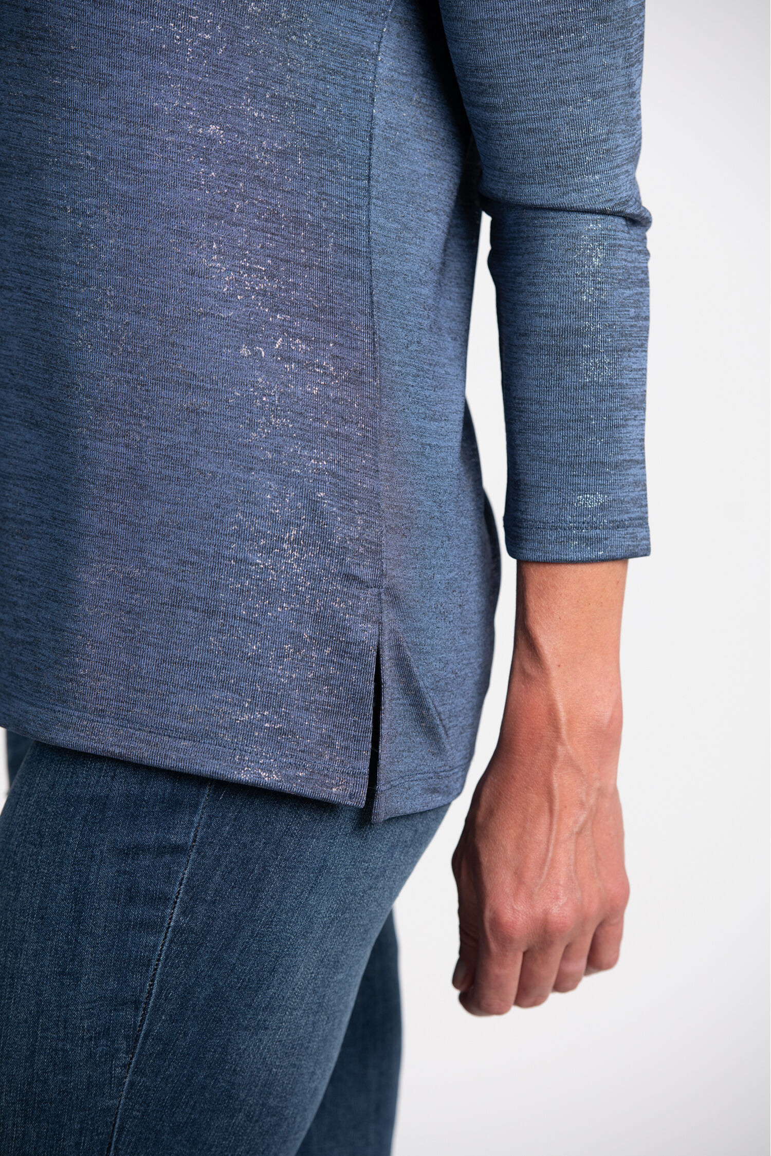 &frac34; Sleeve V-Neck Top w/ Lurex  Image 3