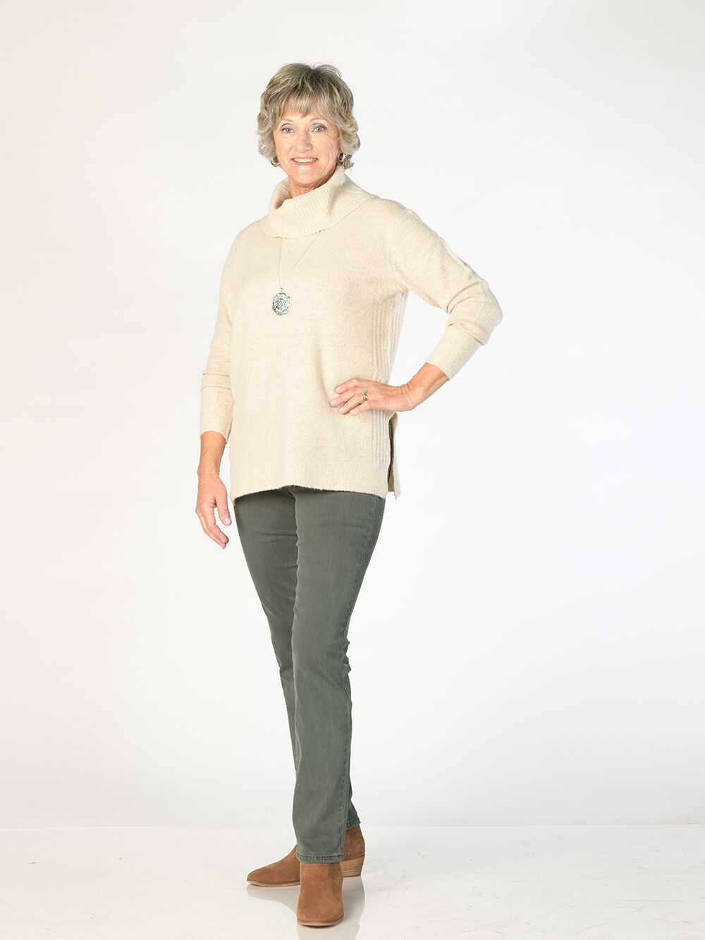 Side-Slit Turtleneck Sweater Image 1