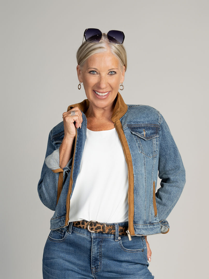 Denim Zip-Up Jacket With Suede Trim