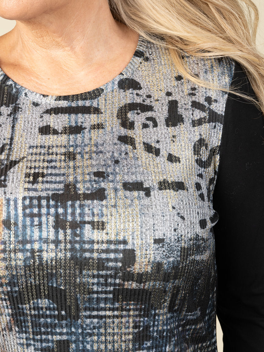 Long Sleeve Crew Neck Top With Foil Detail