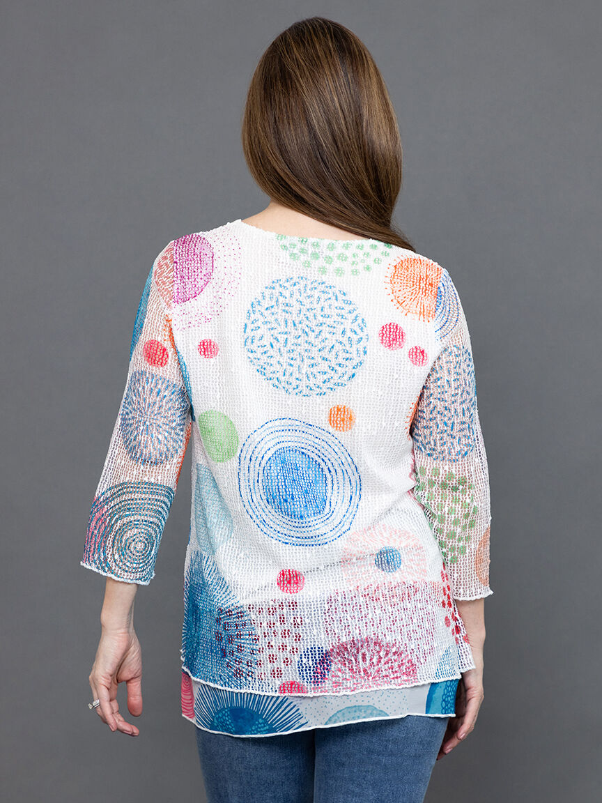 &frac34; Sleeve Crochet Mesh Top Image 4