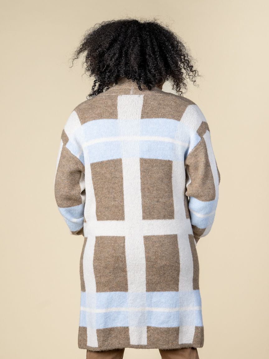 Long Cardigan With Chunky Plaid