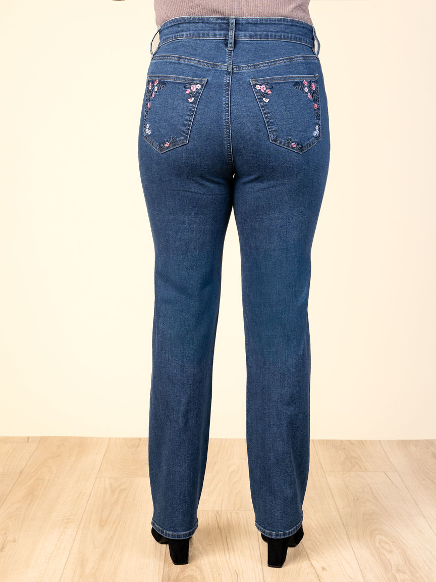 Charlot Curvy Straight Leg Jeans With Floral Embroidery