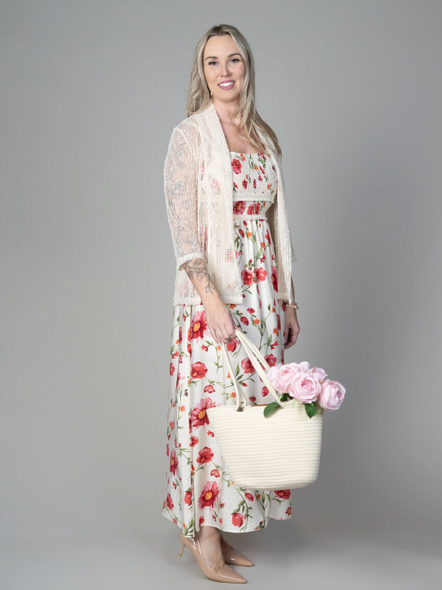 Sleeveless Smocked Maxi Dress with Tassel Detail