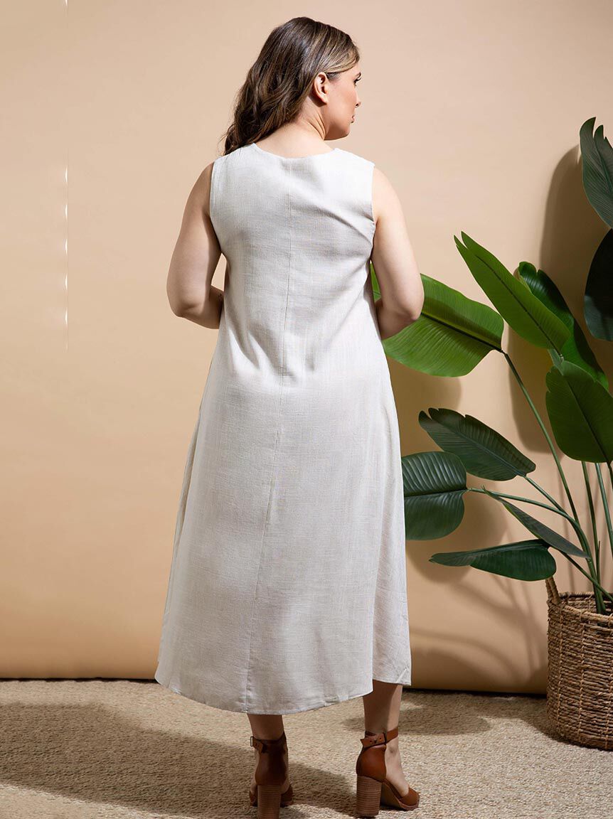 Quarter Zipper Linen Maxi Dress Image 3
