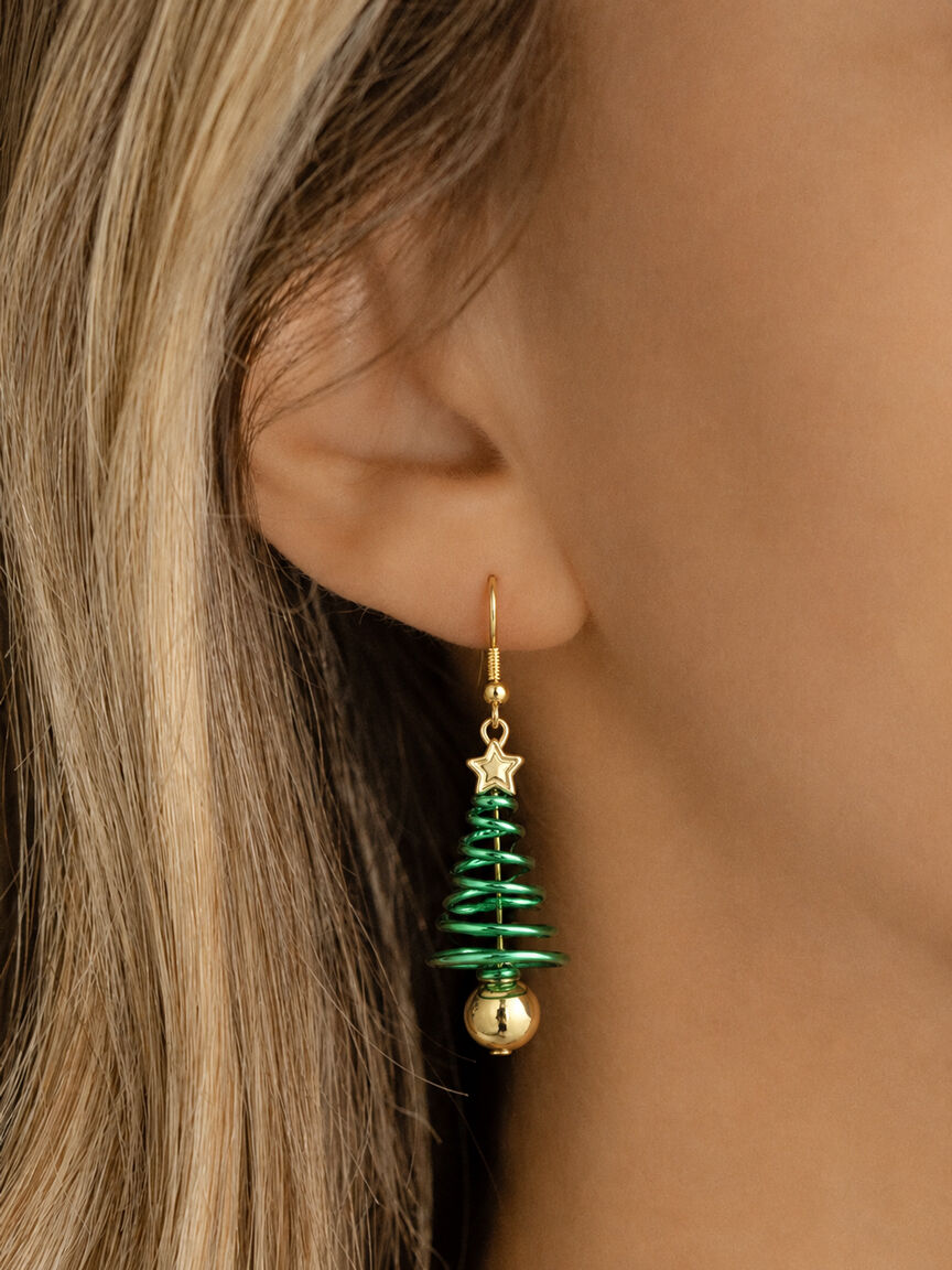 Green Spiral Christmas Tree Earrings