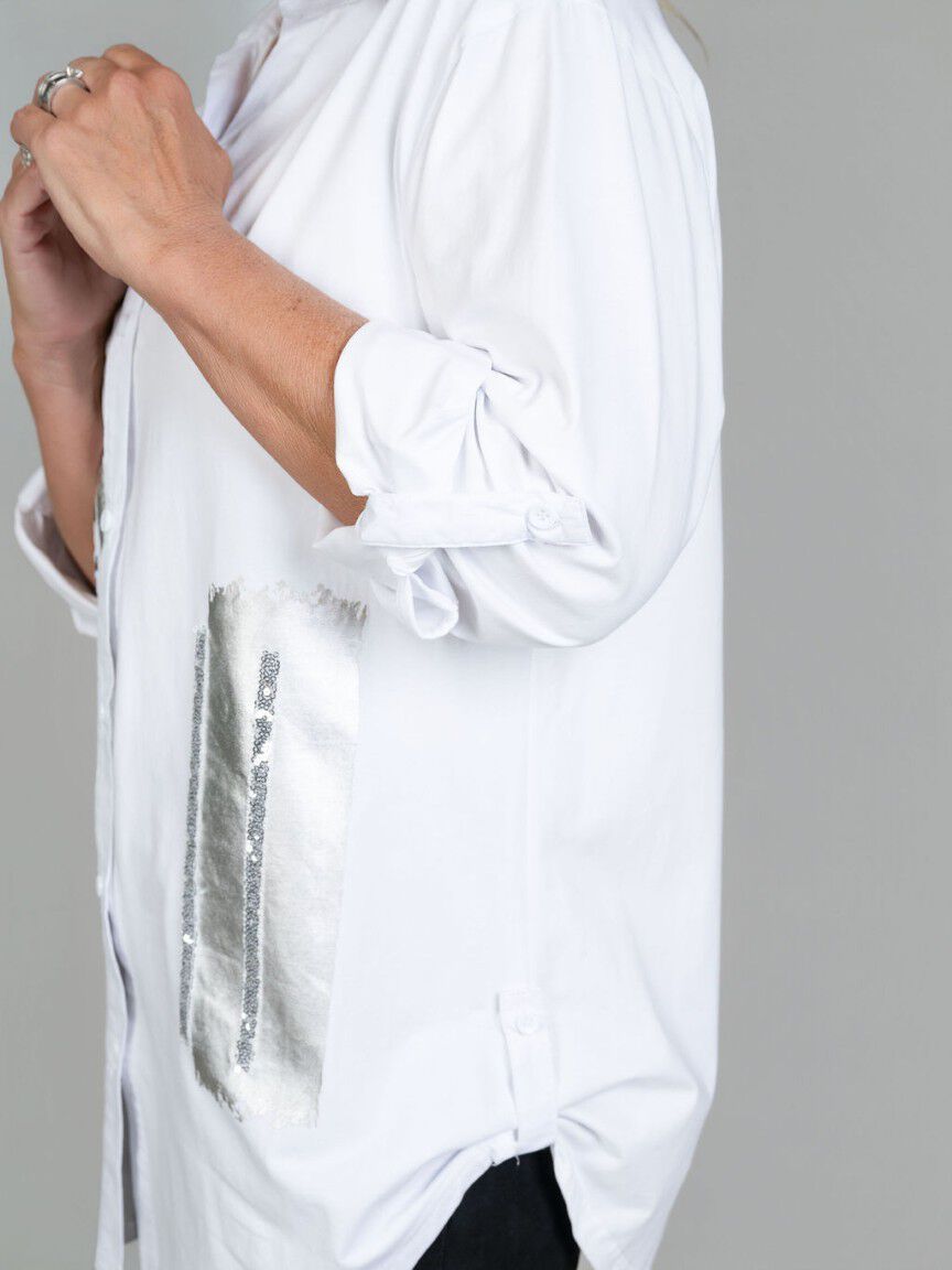 Mixed Media Button Down Blouse