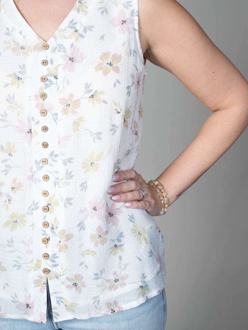 Sleeveless Top With Wooden Accent Buttons