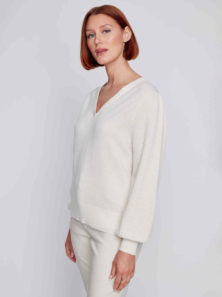 Long Sleeve V Neck Sweater with Lurex