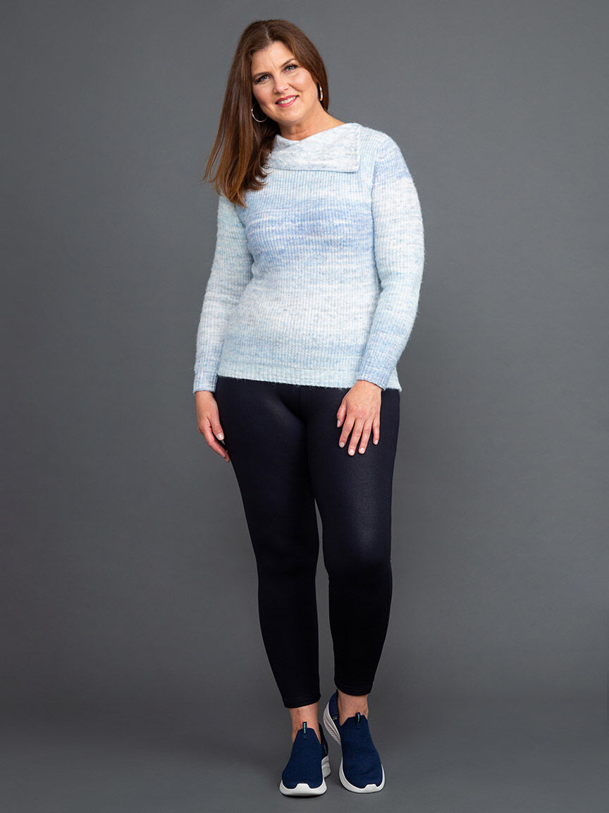 Long Sleeve Knit Sweater w/ Split Collar 