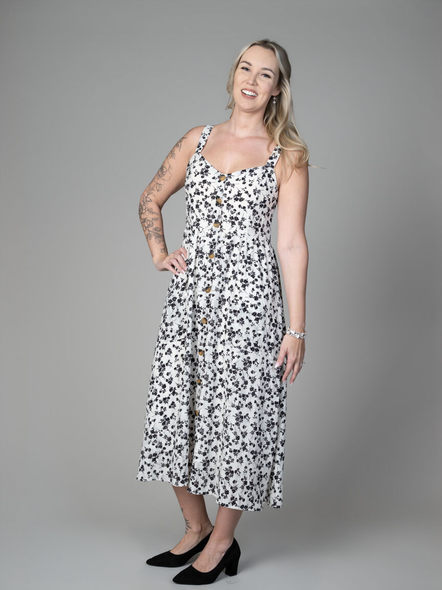 Sleeveless Floral Button Down Dress