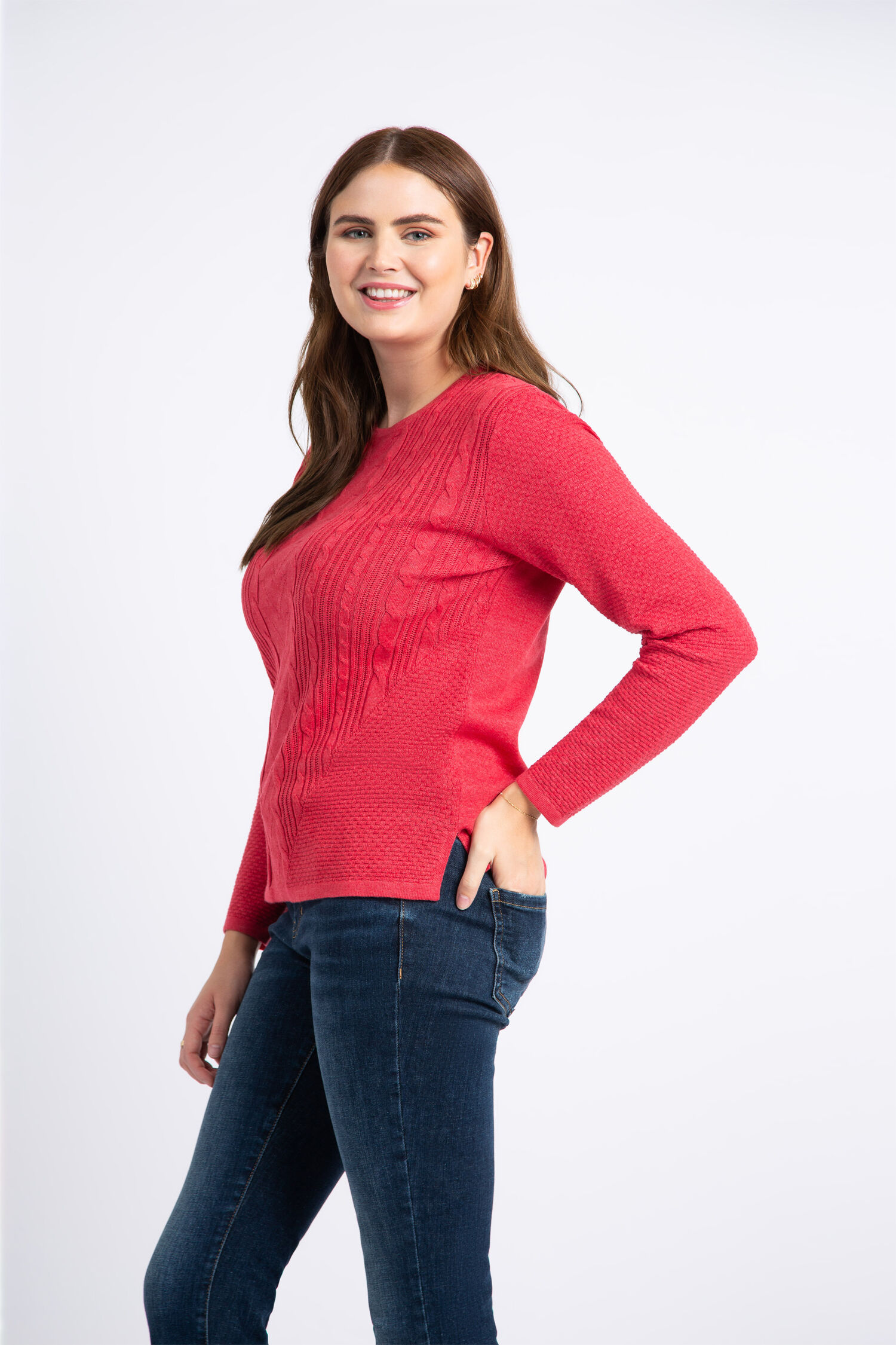 Crewneck Cable Knit Sweater Image 3