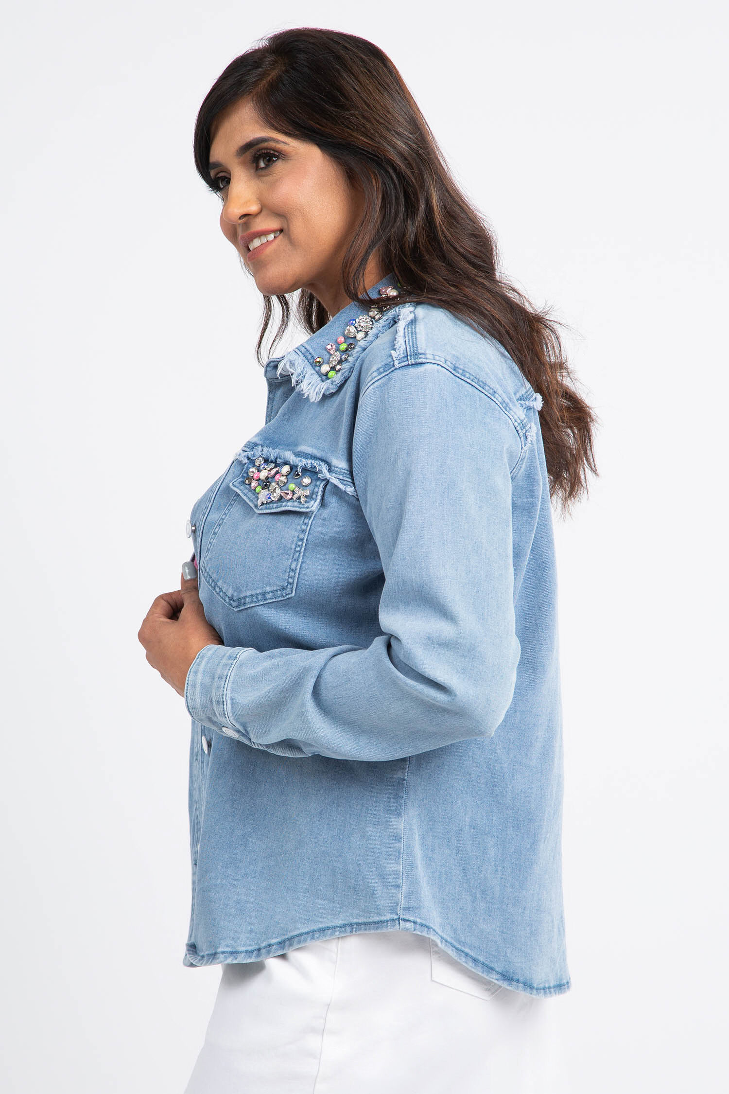 Beaded Denim Shirt Jacket Image 3