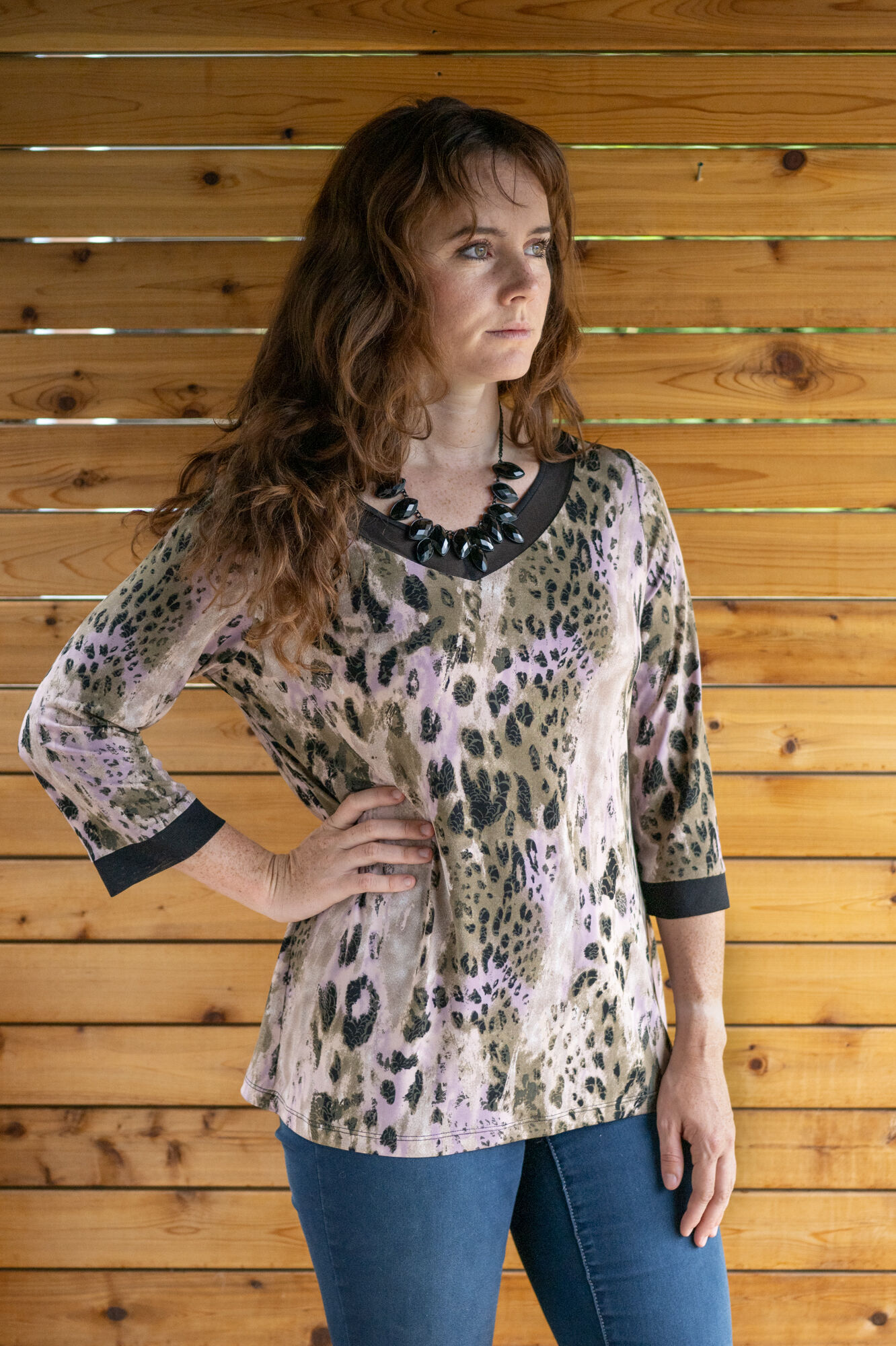 Cheetah Mesh V-Neck Shirt  Image 1