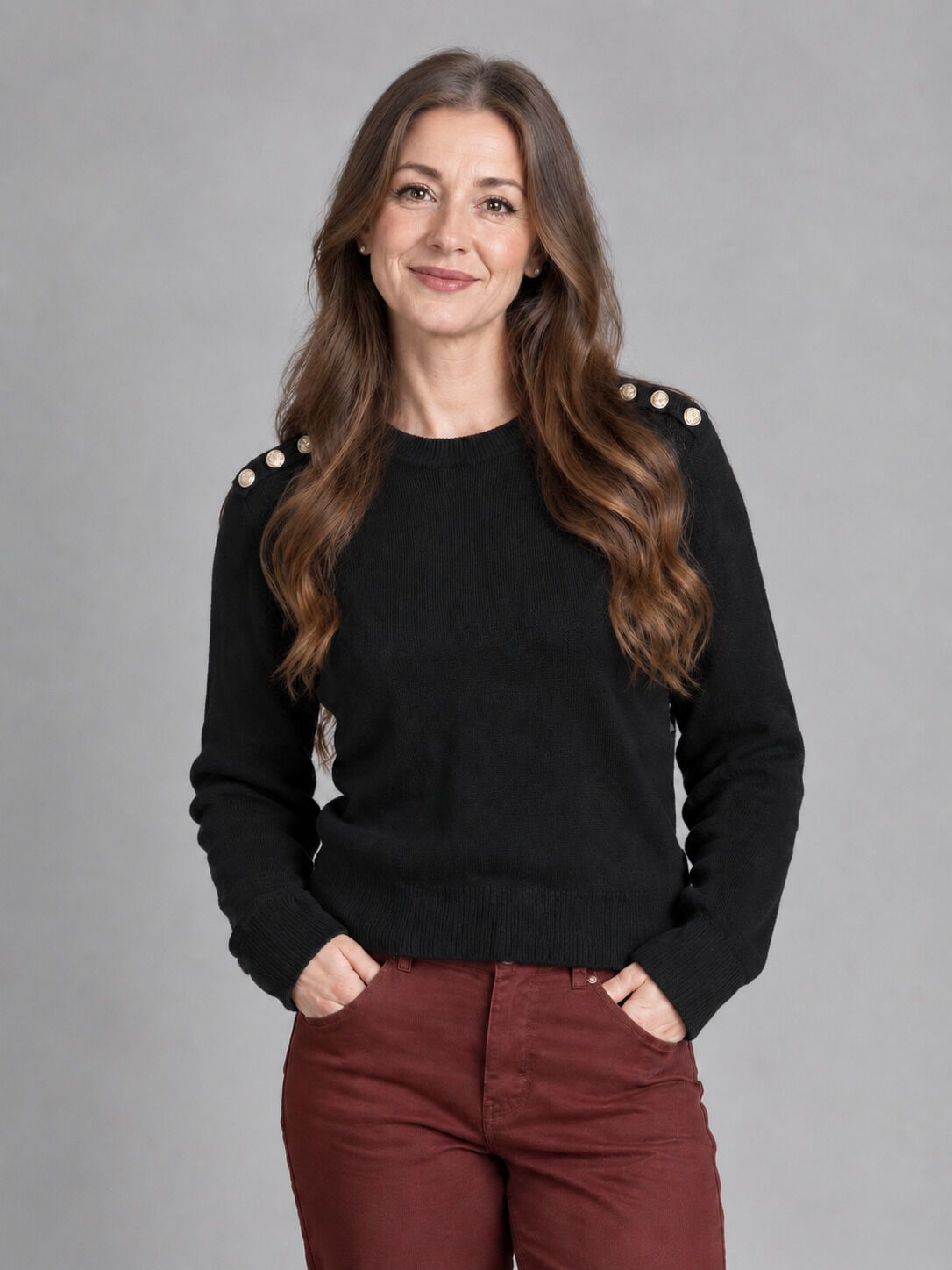 Button Shoulder Crew Neck Sweater