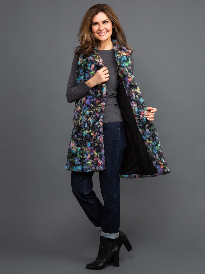 Faux Fur Multi Color Longline Vest Image 5