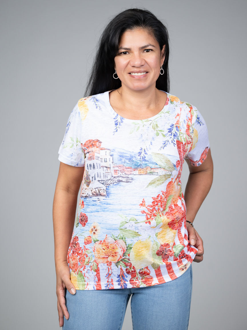 Short Sleeve City Print Top
