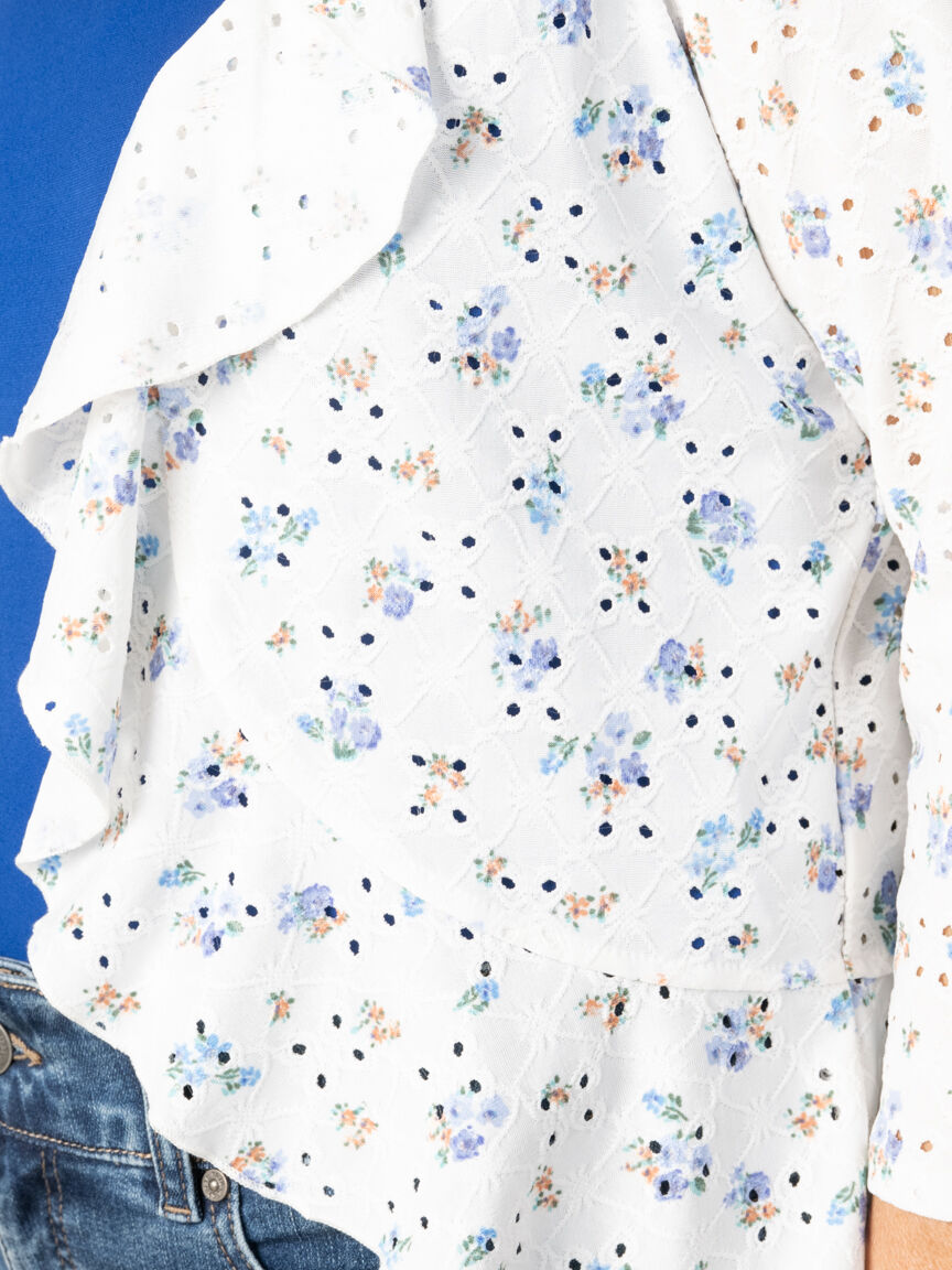 3/4 Sleeve Eyelet Lace Floral Print Cardigan