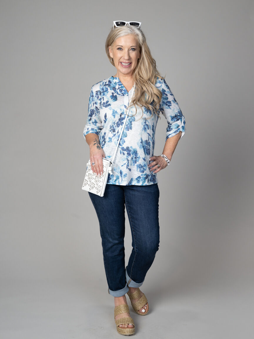 3/4 Sleeve Henley Top