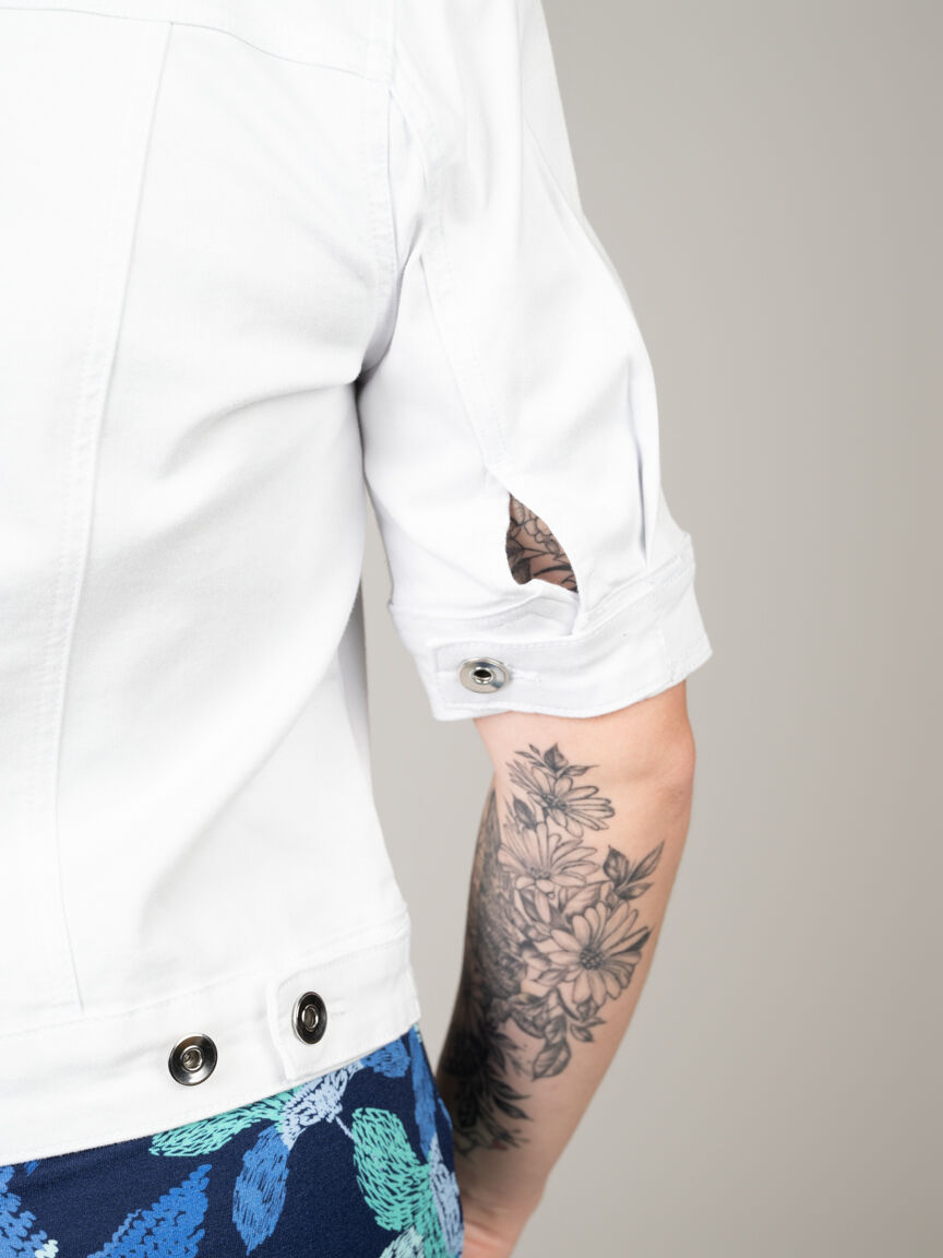 Elbow-Sleeve Adjustable Waist Denim Jacket