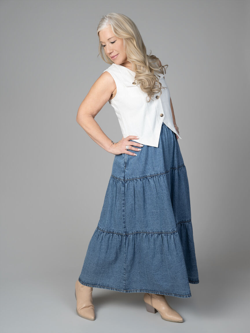 Maxi Denim Skirt With Pockets