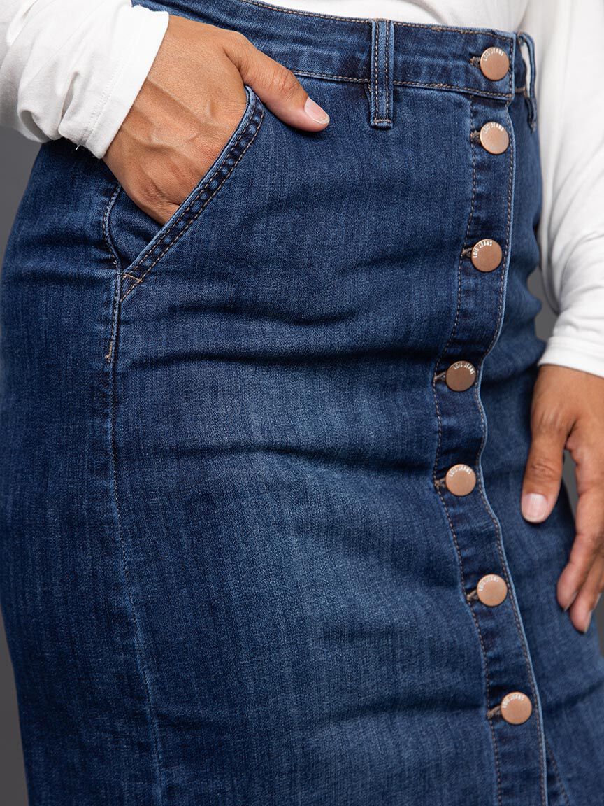Button-Up Denim Midi Skirt  Image 5