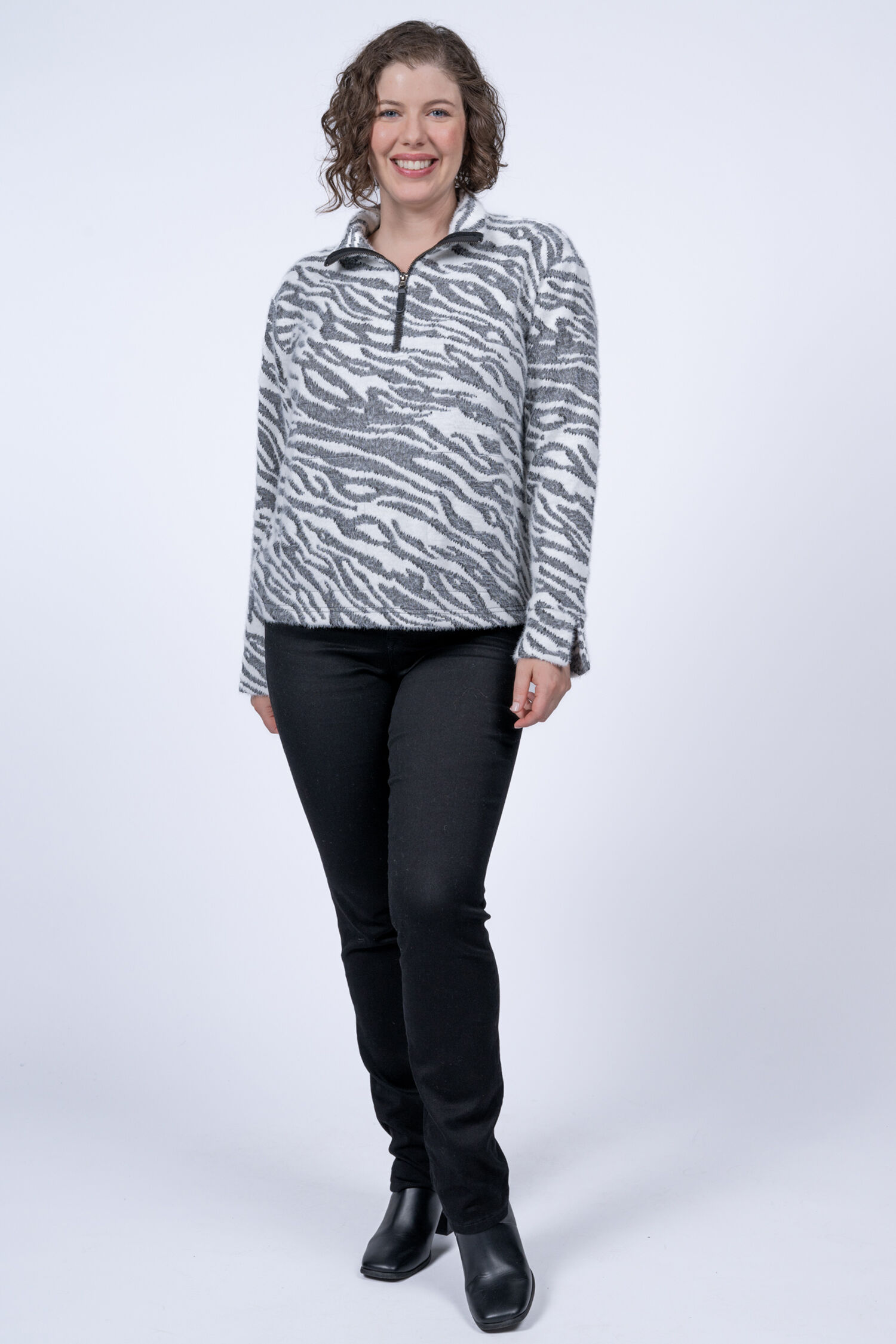 Half-Zip Mock Neck Zebra Pullover  Image 2