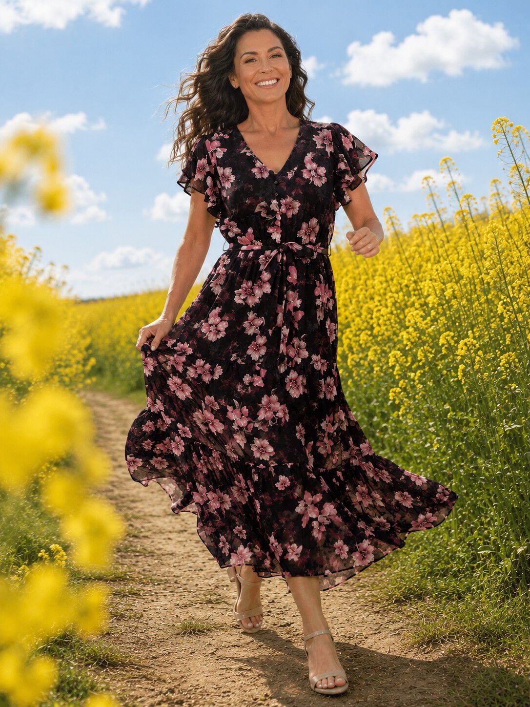 Flowy Short Sleeve Maxi Dress