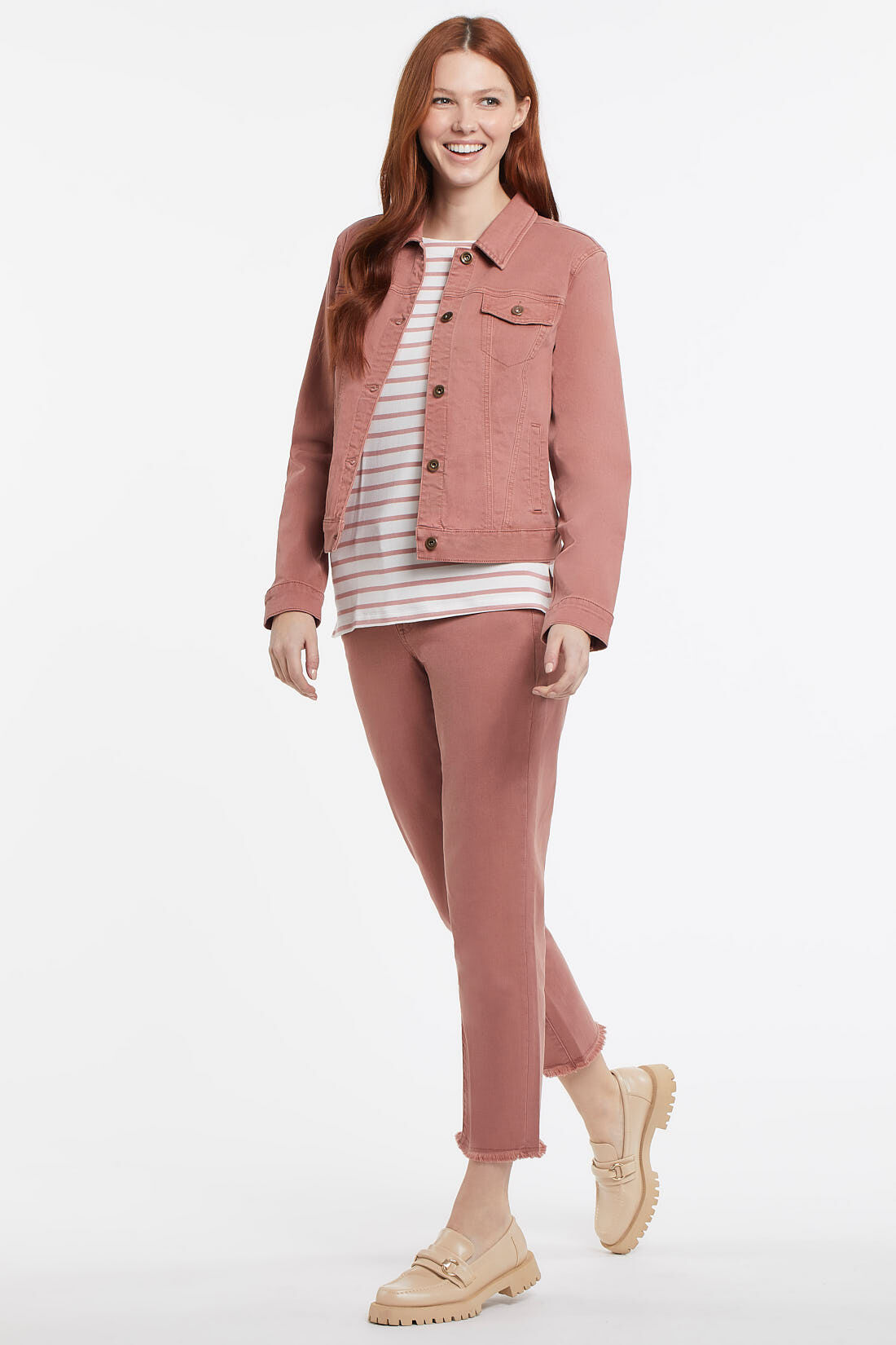 Peach Pink Denim Jacket Image 3