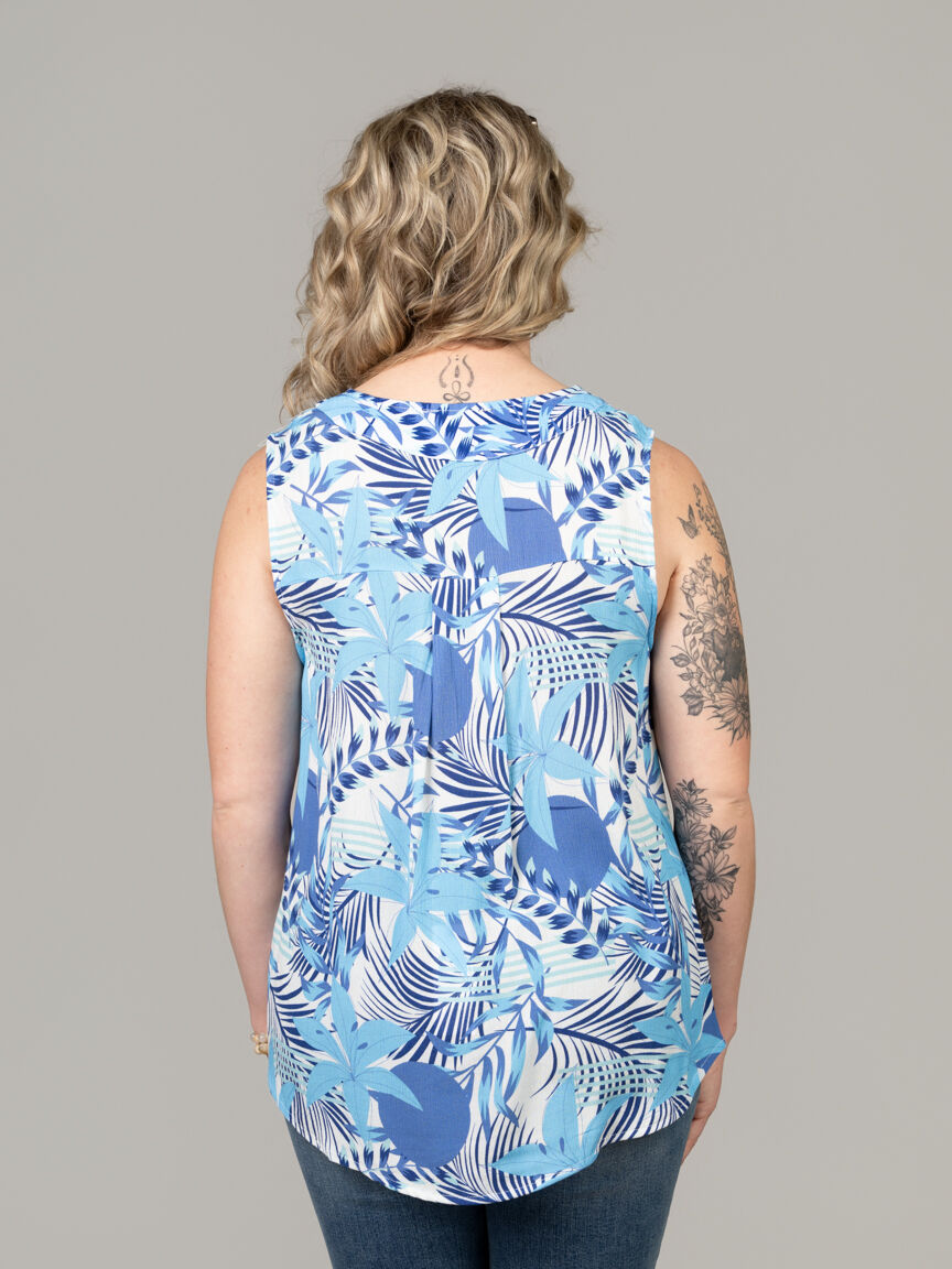 Sleeveless V-Neck Blouse With Accent Button