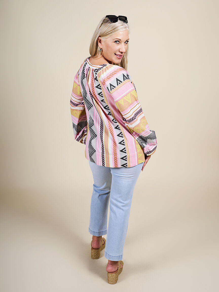 Long Sleeve Placement Print Blouse 