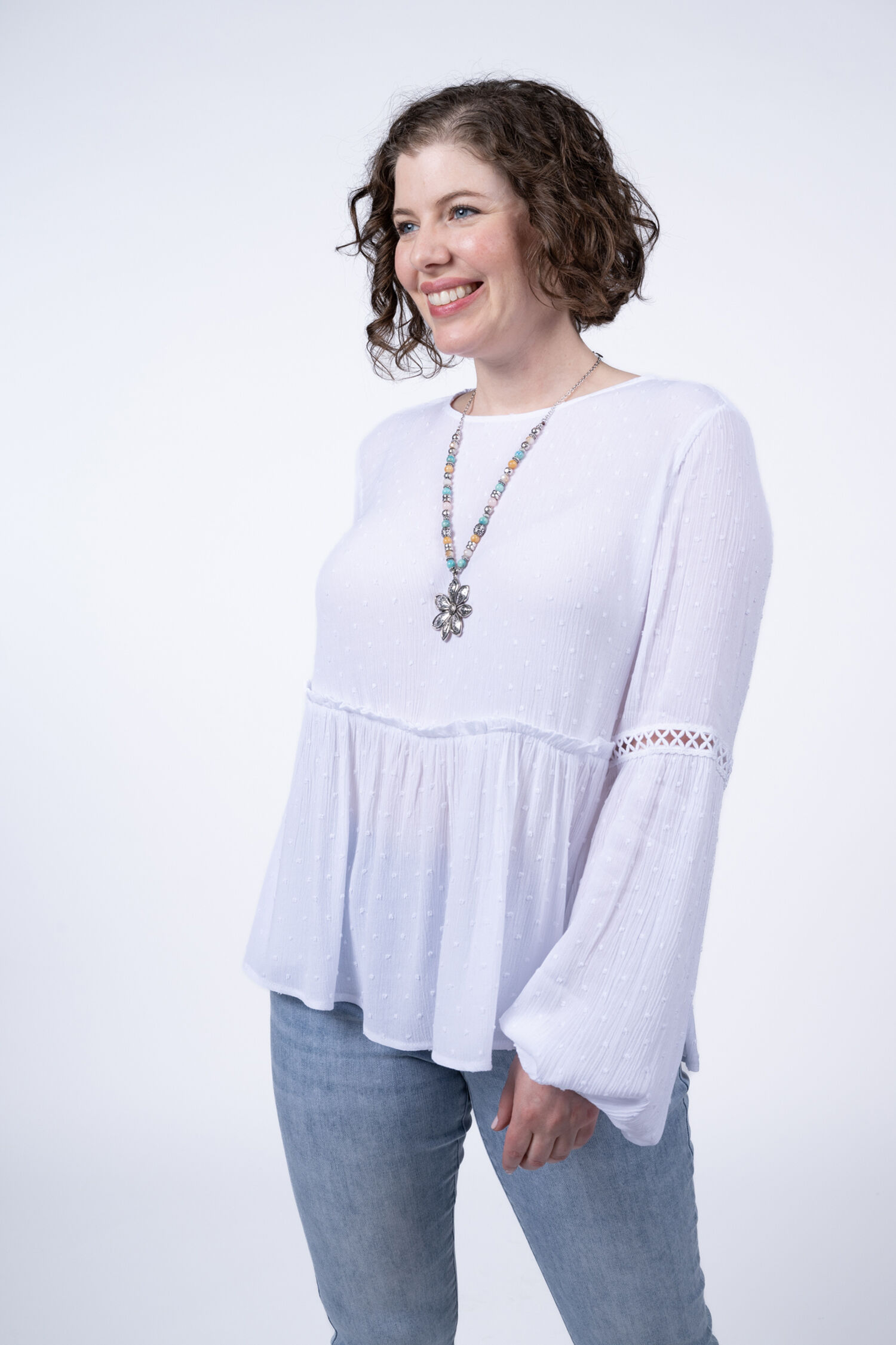 Puff Sleeve Ladder Stitch Blouse Image 2