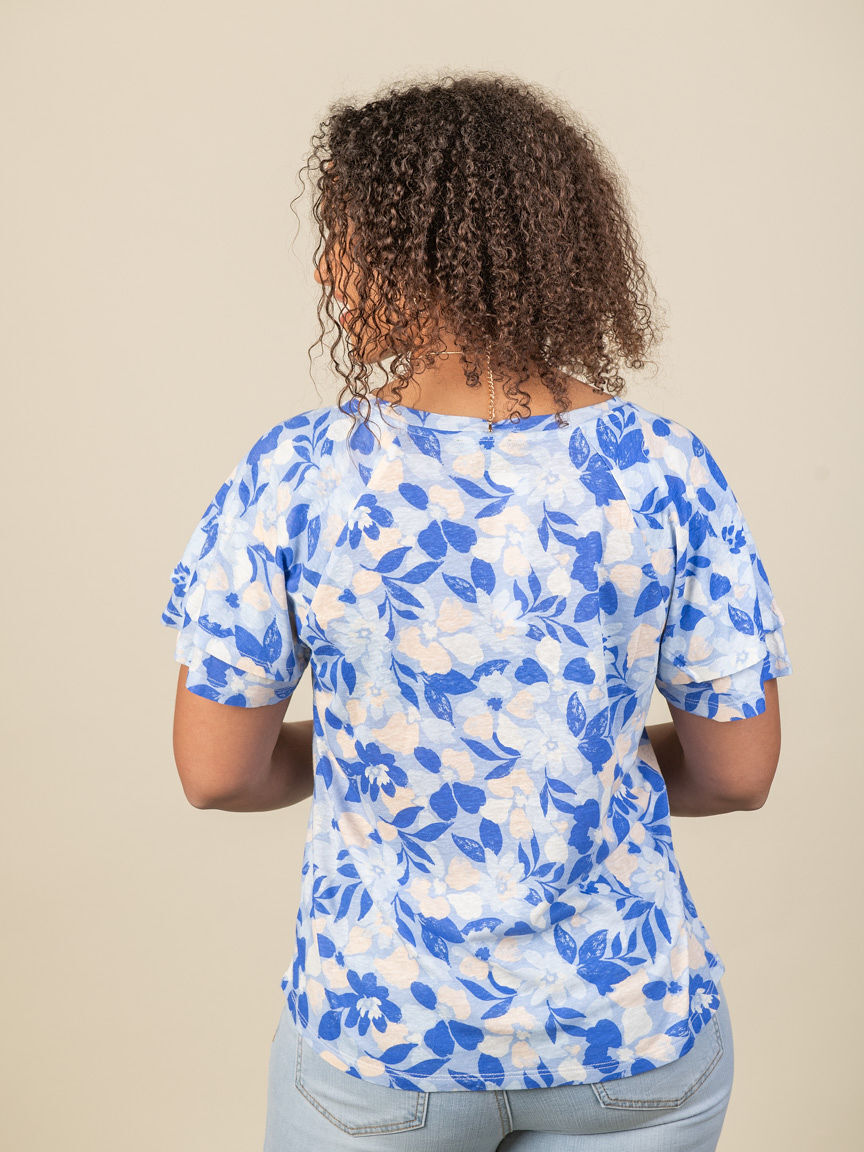 Linen Blend Ruffle Sleeve Top  Image 2