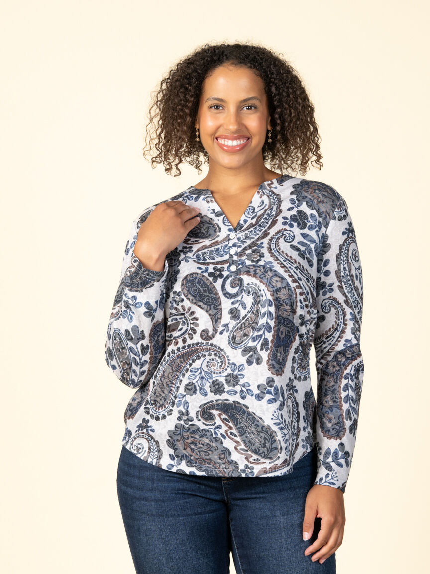 Long Sleeve Roll Tab Henley Top