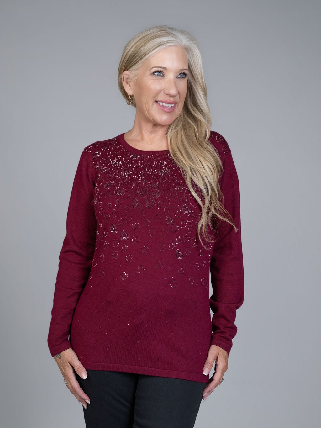 Soft Crew Neck Heart Sweater