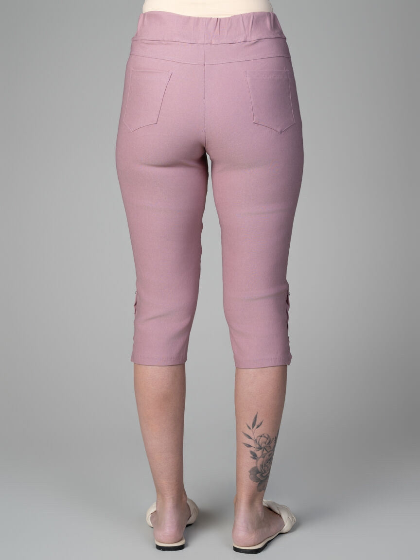Pull-On Capri With Button Hem Accent