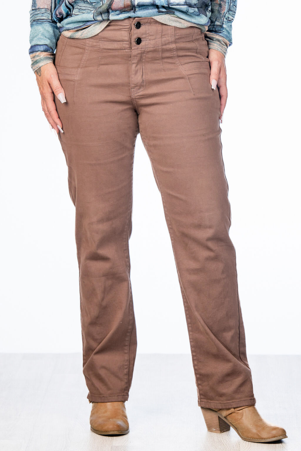 Straight Brown Ankle Pants Image 1