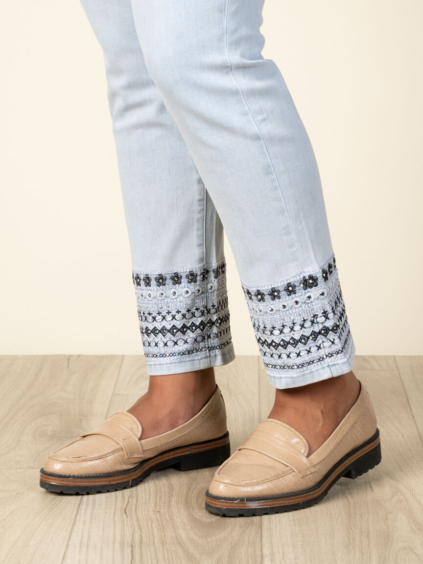 Denim 5 Pocket Pants With Embellishments Image 4