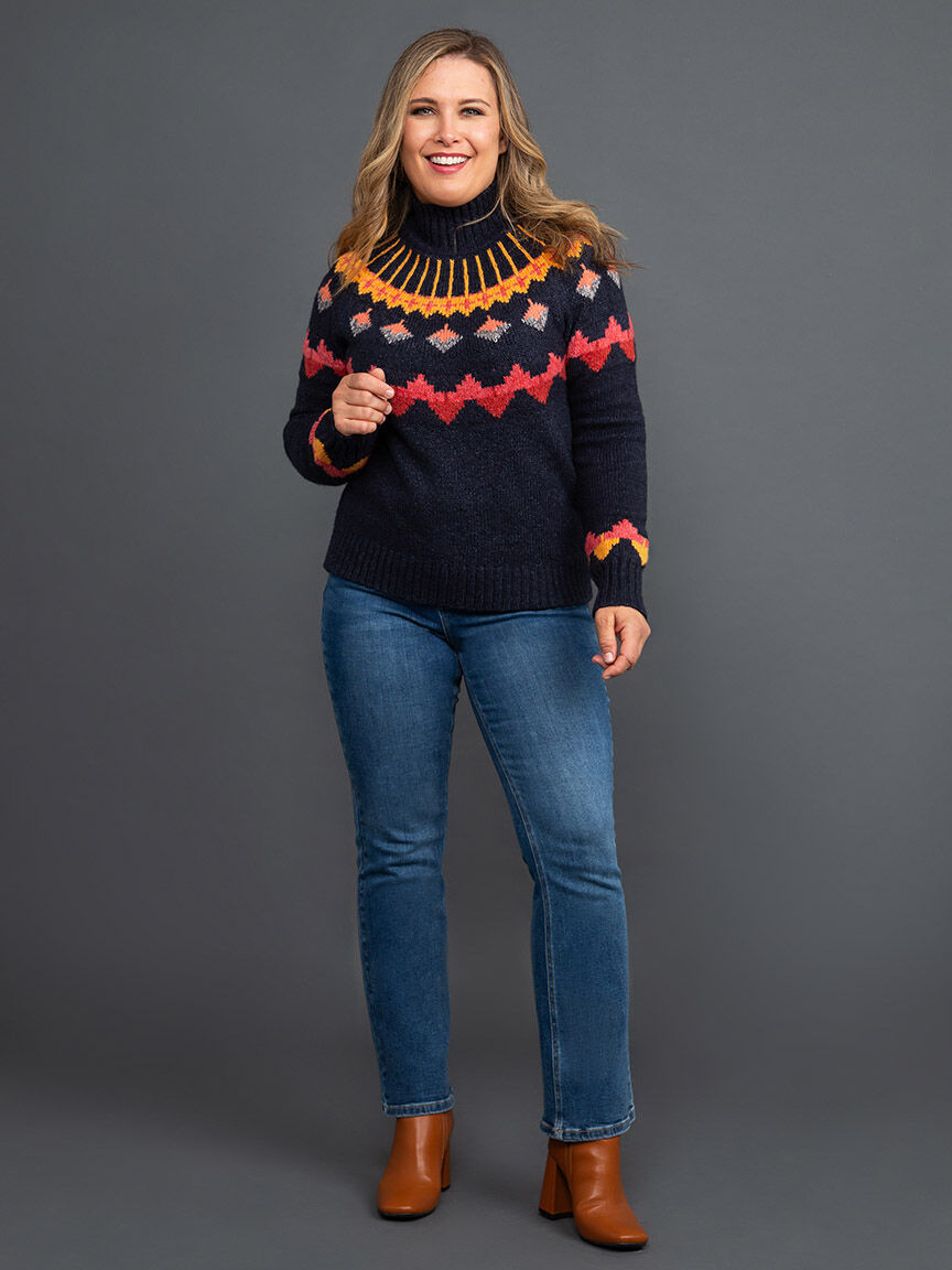 Novelty Yarn Mock Neck Intarsia Sweater | Tribal | Suzanne's
