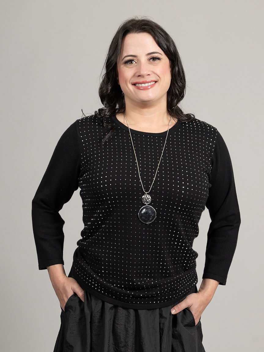 3/4 Sleeve Gem-Embellished Sweater