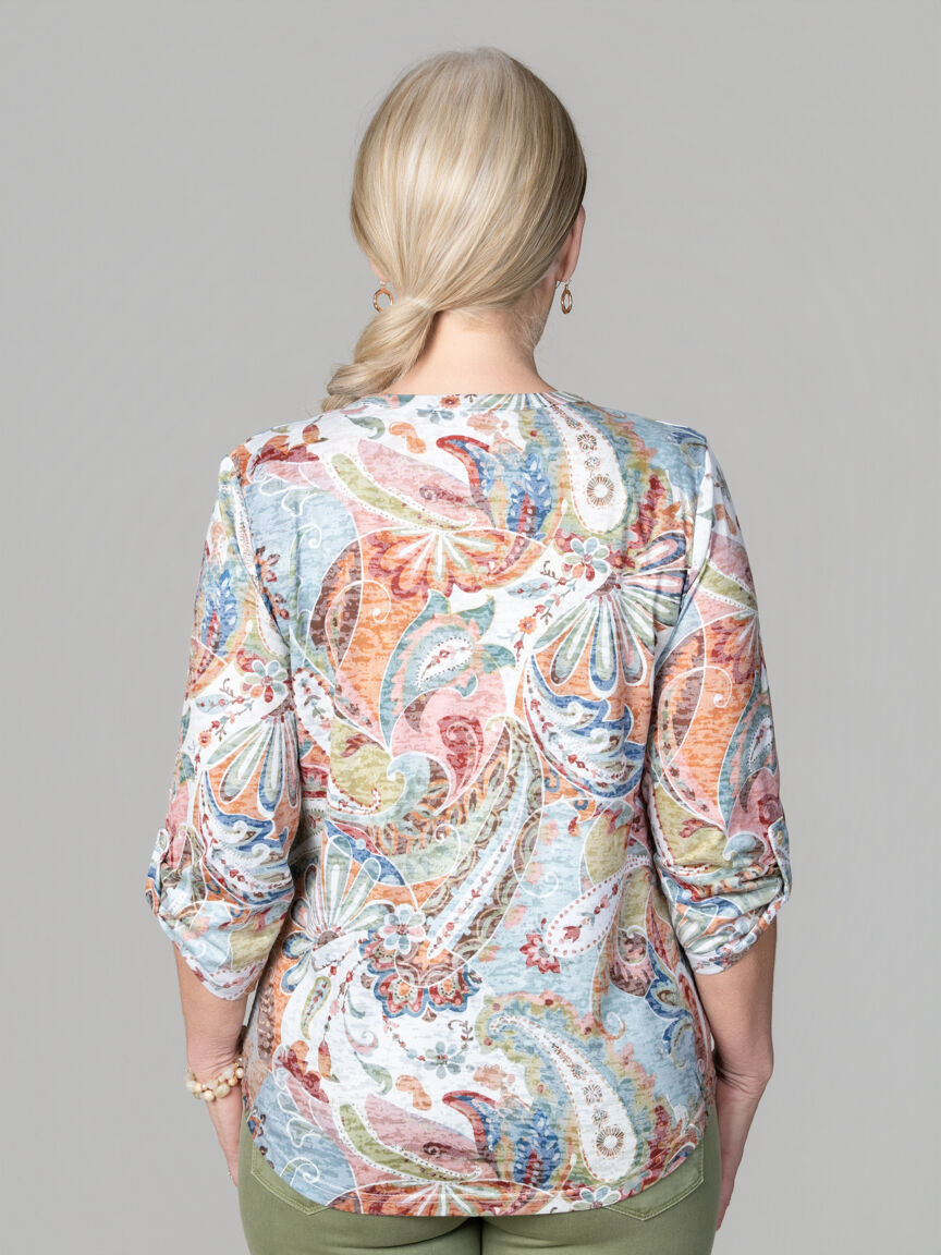 3/4 Sleeve Split Neckline Top