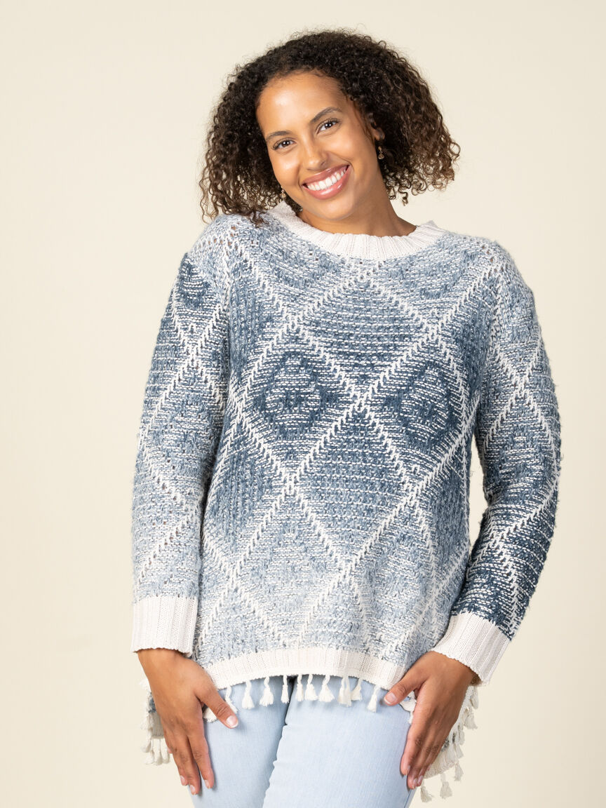 Long Sleeve Knit Sweater With Tassles Image 5