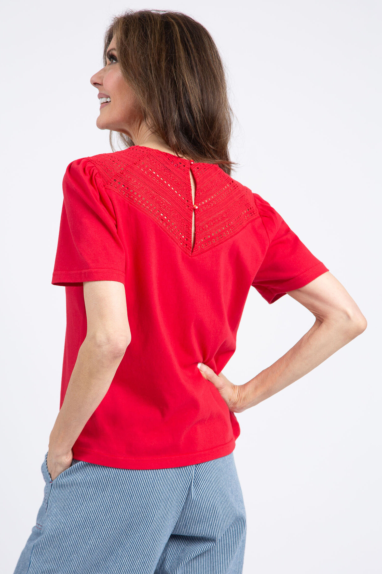 Short Sleeve Top w/ Lace Detail Image 3