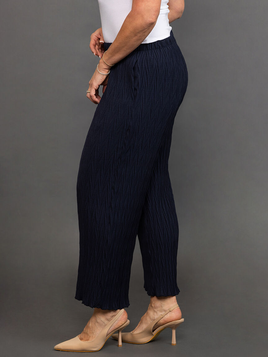 Navy pull on crinkle pants with pockets Image 3