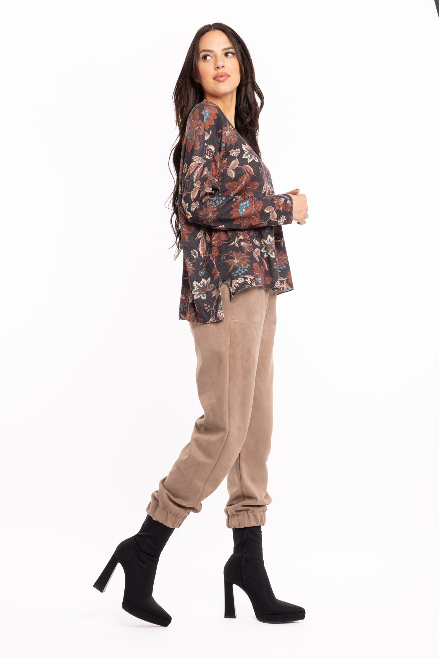 Long Sleeve Printed Top w/ Lurex Trim  Image 2