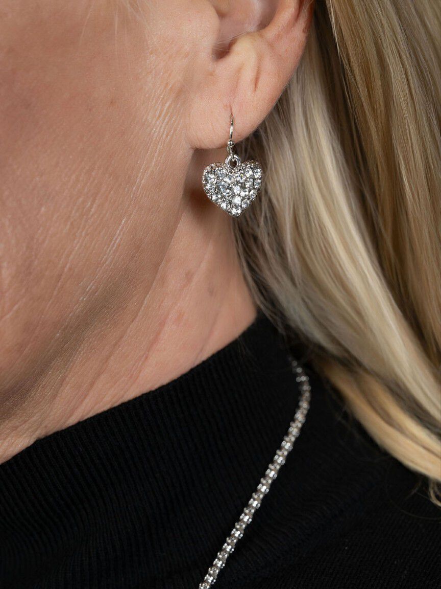 Rhinestone Heart Necklace & Earring Set