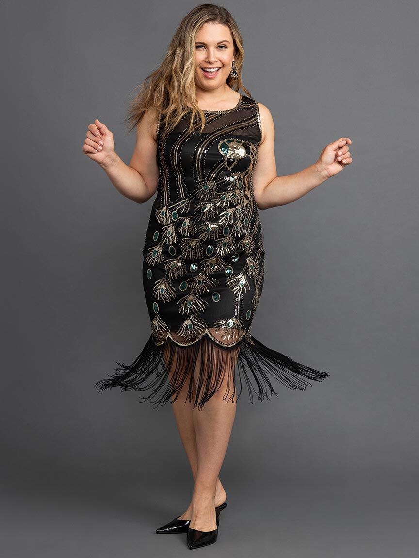 Peacock Sequin Holiday Dress Image 4